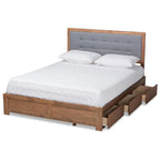 Baxton Studio Lene Modern and Contemporary Transitional Dark Grey Fabric Upholstered and Ash Walnut Brown Finished Wood Queen Size 3-Drawer Platform Storage Bed
