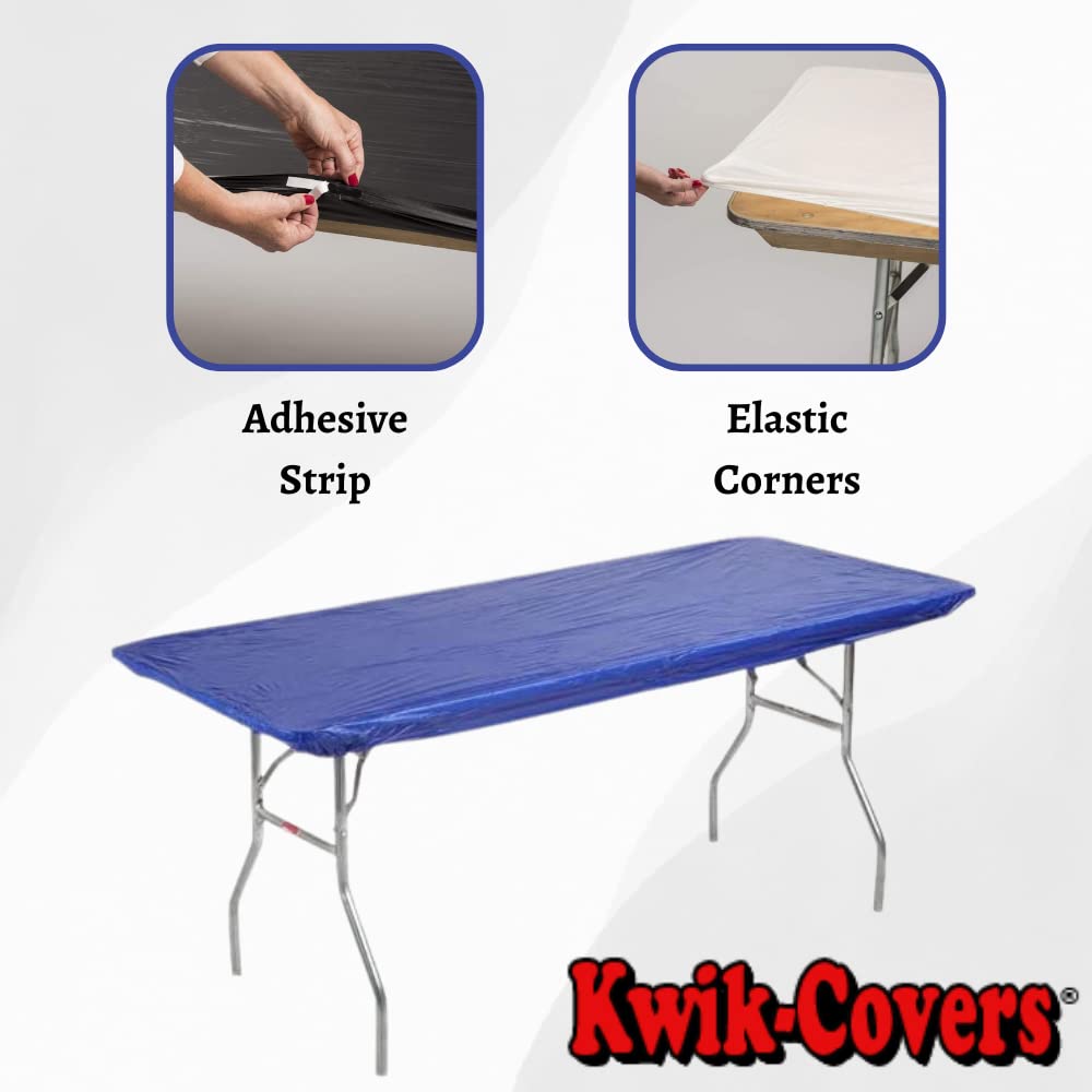 Kwik-Covers Rectangular Plastic Table Covers 20 Pack With Two Hundred And Eighty (280) Ohm Commerce Paper Napkins - Indoor Or Outdoor Table Covers (Table Not Included) (30X72 20 Pack, Royal Blue)