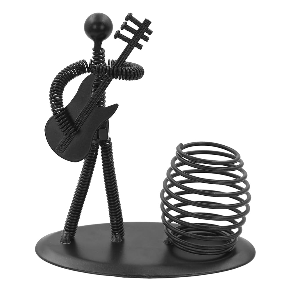 Winterworm Guitar Man Pen Container Holder,Retro Metal Spring Music Pencil Cup Pot Storage Organizer Pencil Holder Iron Art Musi