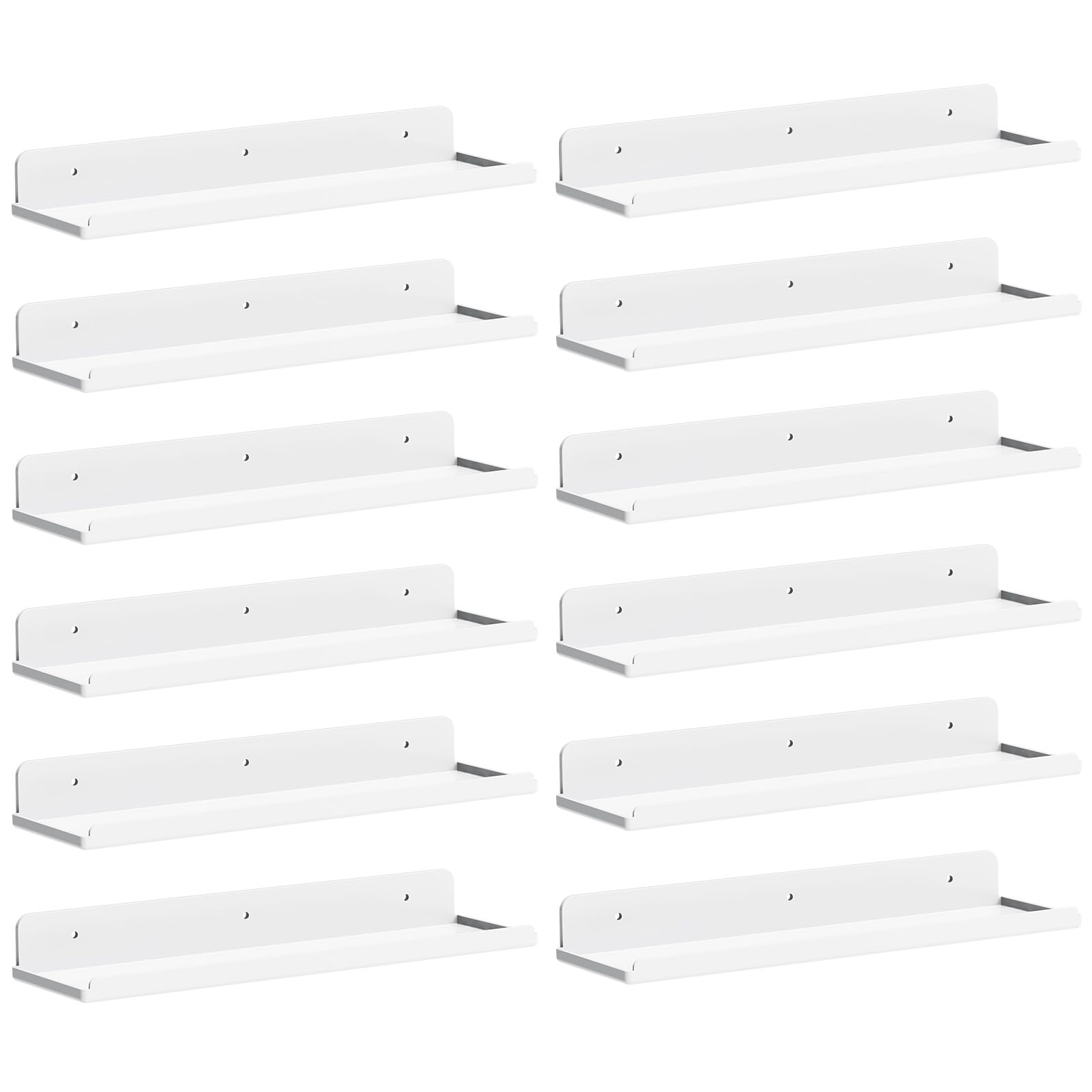 Lifewit Floating Shelves For Wall, 12 Pack White Acrylic Shelf 15' Room Decor For Bookcase/Vinyl Record Display/Photo/Picture In Bedroom, Living Room, Bathroom, Kitchen Storage And Organization