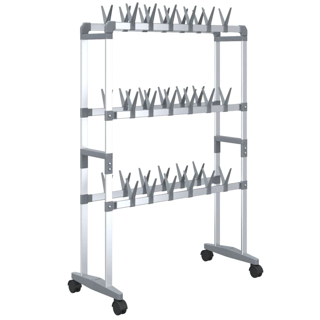 vidaXL Silver Shoe Rack with Wheels - Durable Aluminum Shoe Organizer - Room for Up to 36 Pairs -Easy-To-Move Portable Storage Solution 26&quot;x10.6&quot;x39.4&quot;