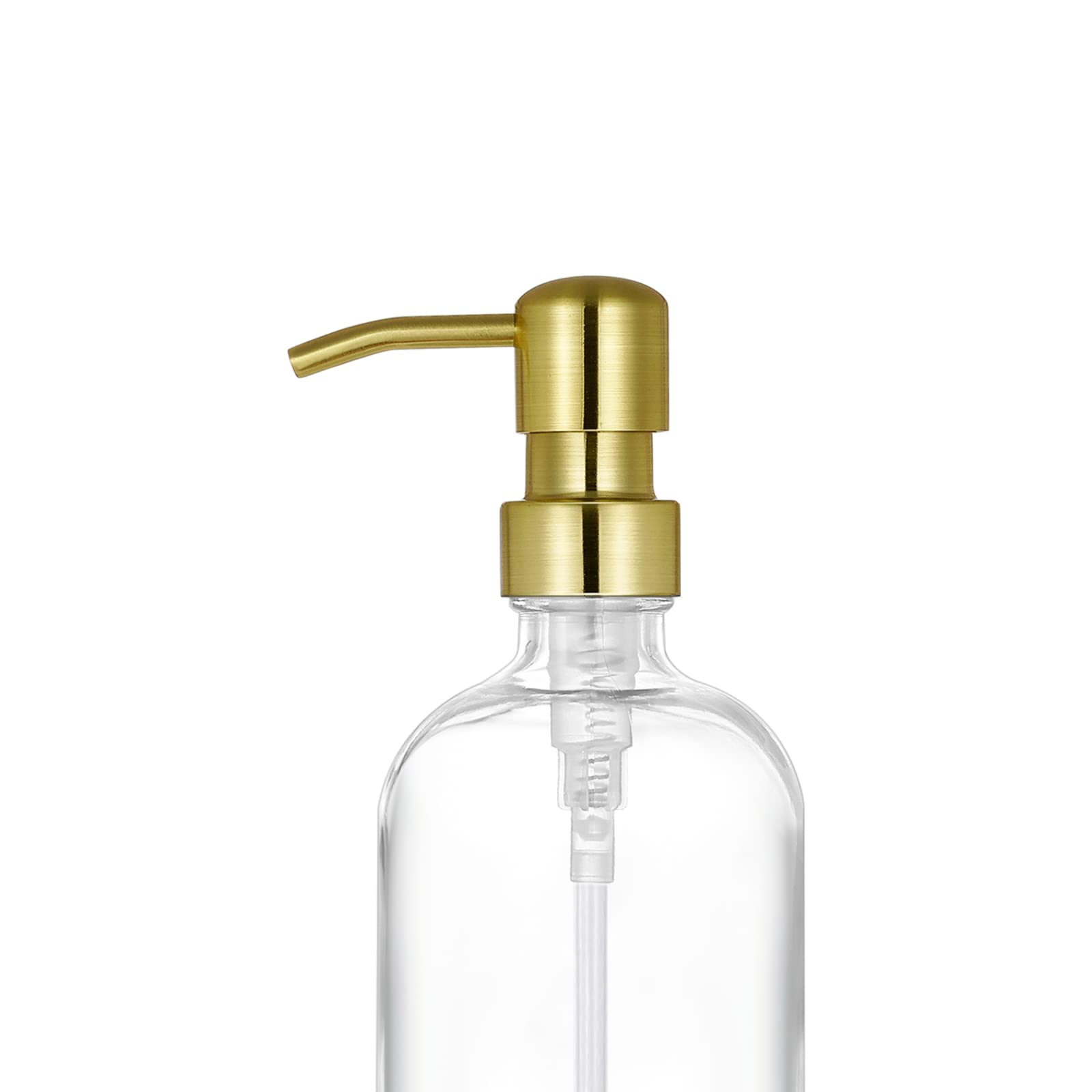 2 Pack Thick Clear Glass Pint Hand Soap Dispenser Bathroom With Gold Stainless Steel Pump, 16Ounce Clear Boston Round Bottles Di