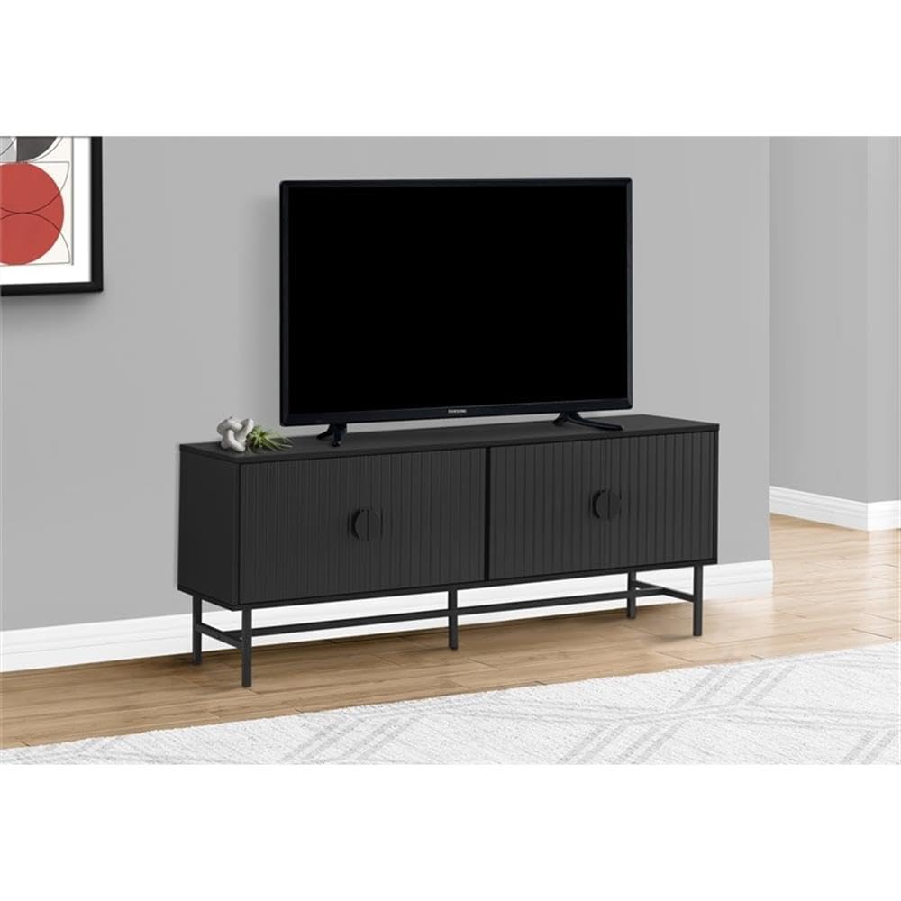 Monarch Specialties 2733, 60 Inch, Console, Media Entertainment Center, Storage Cabinet, Living Room, Bedroom, Black Laminate, Metal 1 Tv Stand, 59' L x 15.5' W x 23.75' H