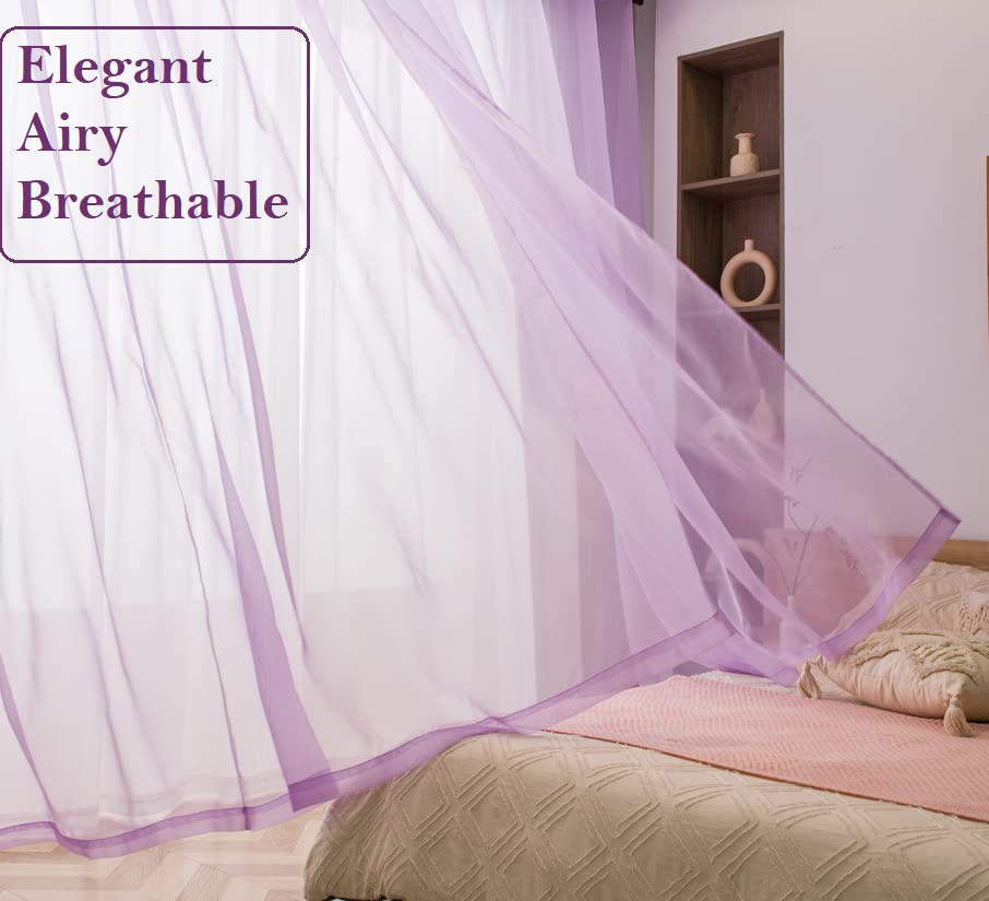 Pi Purple Sheer Curtains 84 Inches Length With Eyelets,Soft Voile Textured,Elegant Window Draperies For Wedding/Villa 2 Panels (W52 X L84, Violet Purple)