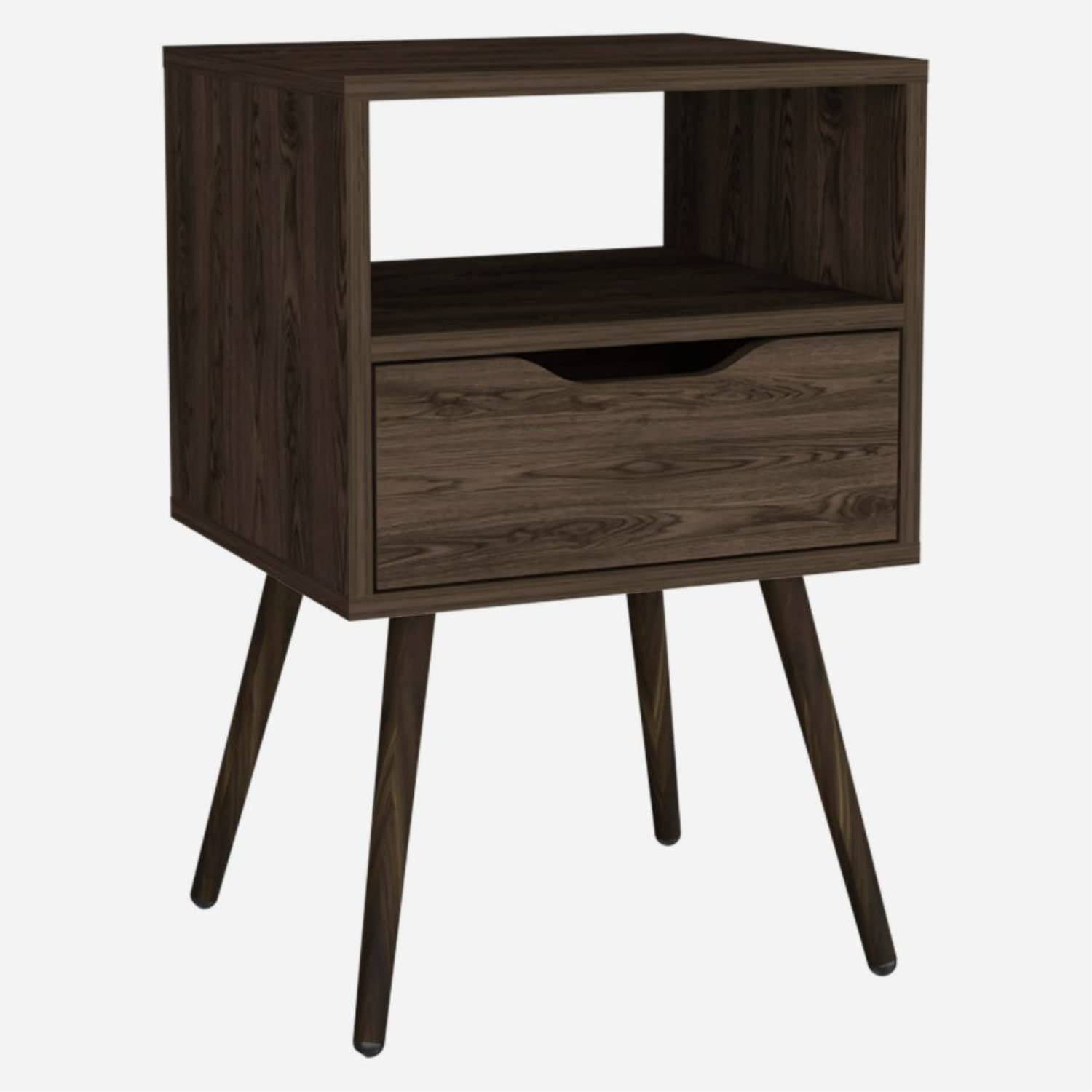 Emma Nightstand with Drawer and Open Shelf, Dark Walnut