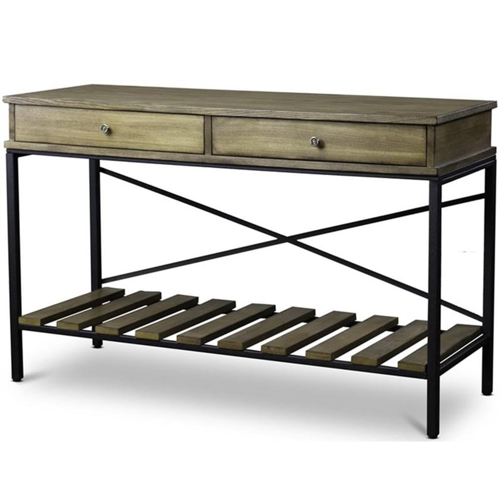 Baxton Studio Newcastle Wood and Metal Criss-Cross Console Table, 30" x 47.25" x 18", Brown