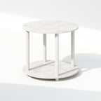 Furinno Turn-N-Tube Simple Design 2-Tier Round Wooden Side End Table, Marble White