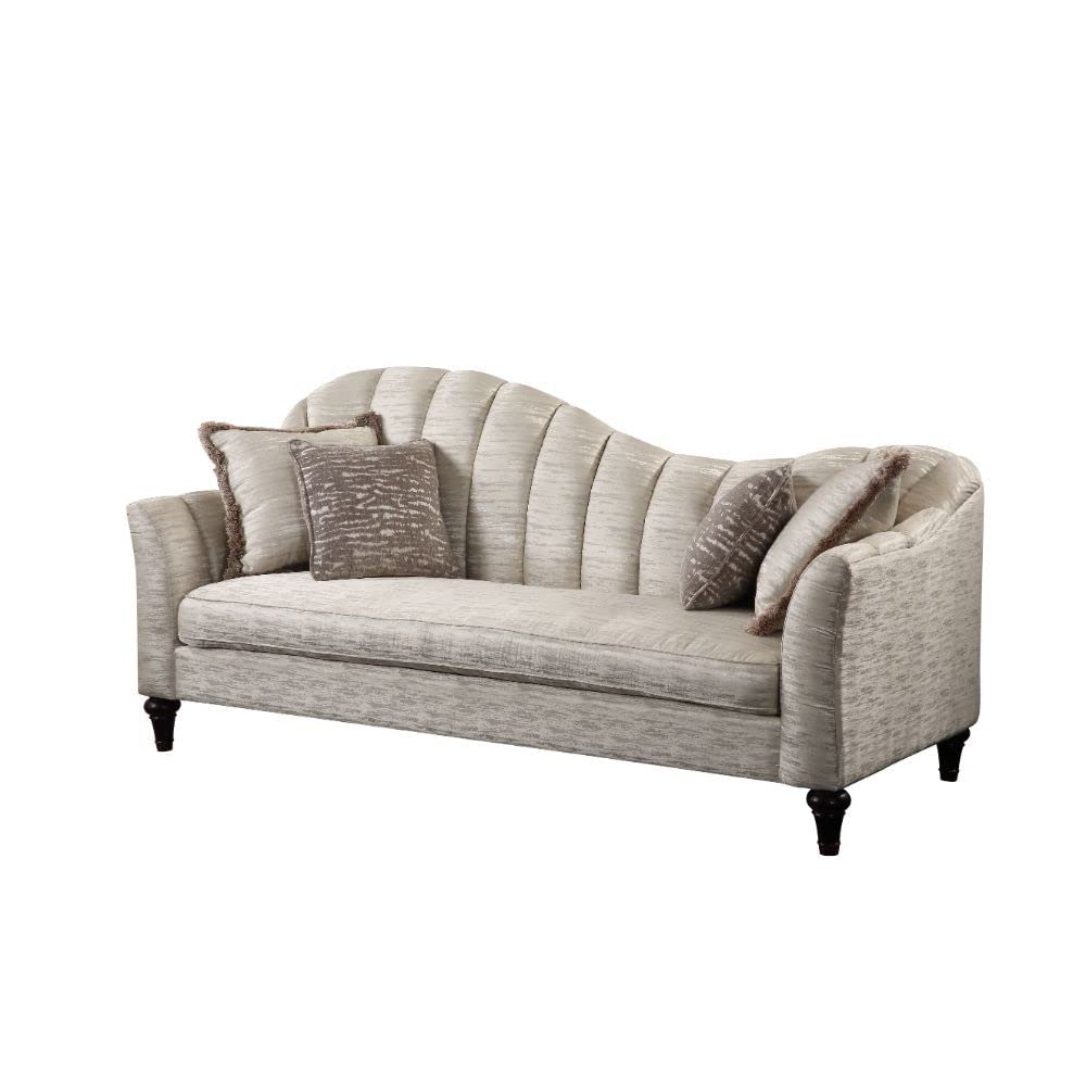 Acme Athalia Fabric Arched Back Sofa in Shimmering Pearl Beige