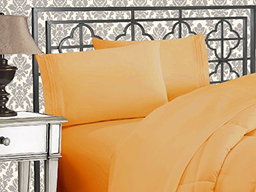 Elegant Comfort Luxurious 1500 Thread Count Egyptian Three Line Embroidered Softest Premium Hotel Quality 4-Piece Bed Sheet Set,