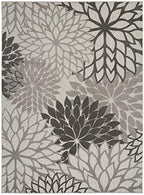 Nourison Aloha Indoor/Outdoor Floral Silver Grey 9'6' X 13' Area Rug, (10' X 13')