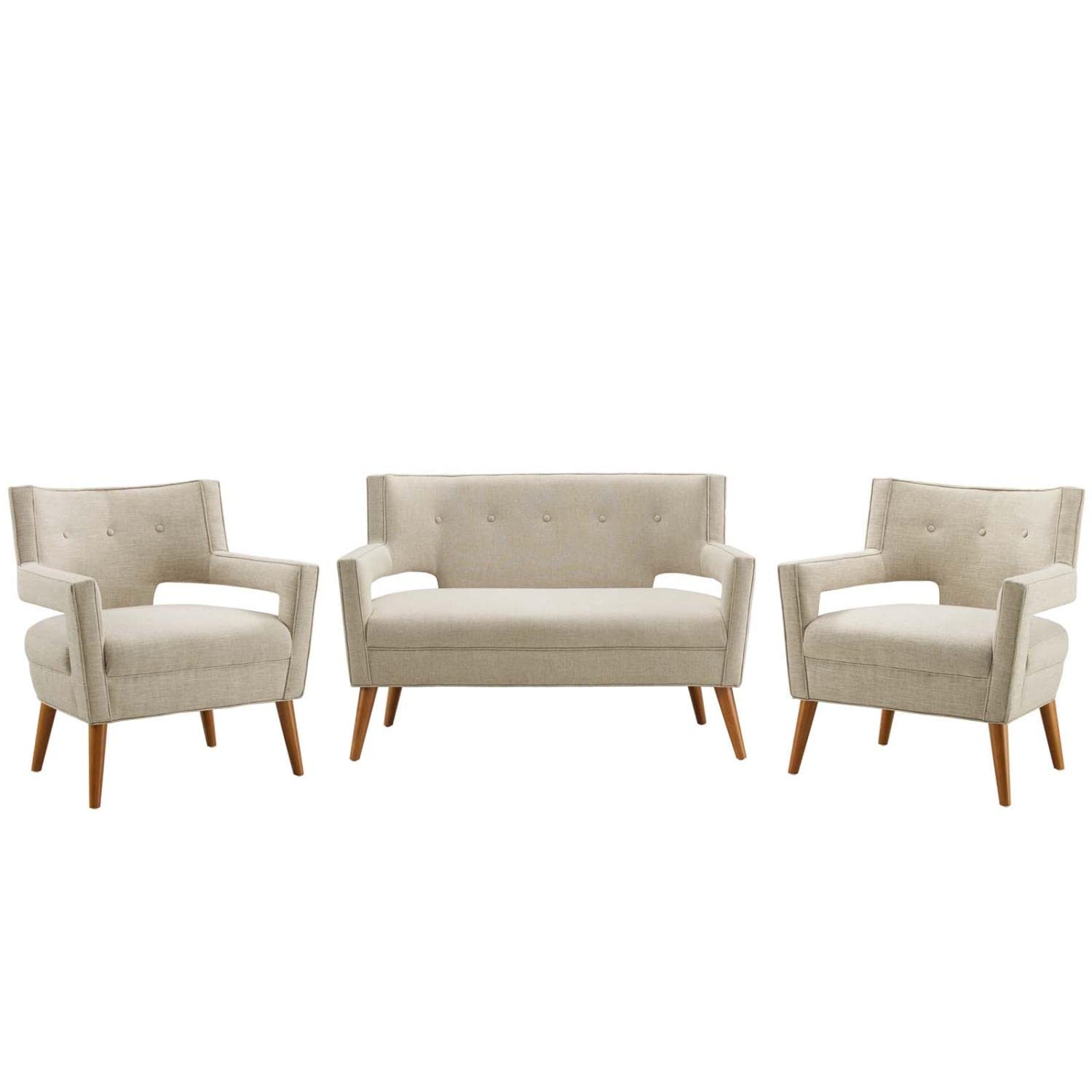 Modway Sheer Upholstered Fabric Mid-Century Modern Set Of 2 In Sand, 2 Armchairs