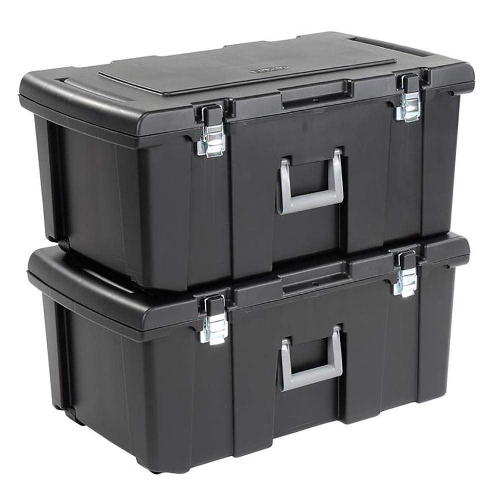 Sterilite 18429002 Footlocker Lid and Base with Titanium Handle, Black, (Pack of 2)