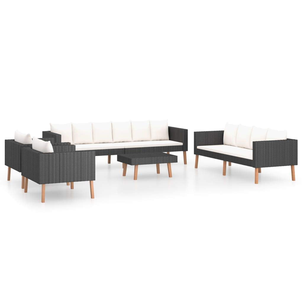 vidaXL Patio Furniture Set 5 Piece, Sectional Sofa for Outdoor Garden, Couch with Cushions, Coffee Table, Scandinavian Style, Poly Rattan Black