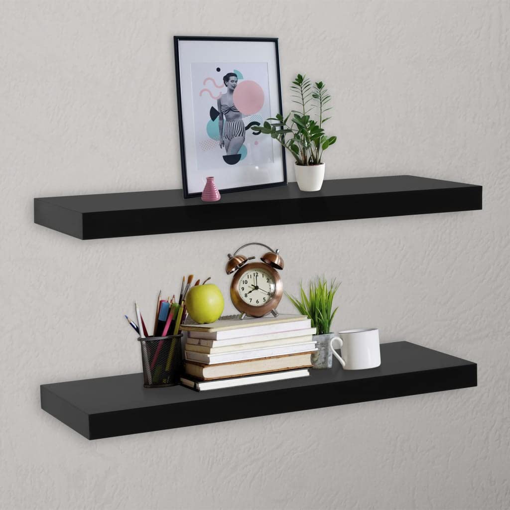 vidaXL Floating Wall Shelves, Set of 2, Black - Stylish MDF Home Wall Decor, Ergonomically Designed Easy to Install & Clean, Ideal for Books, Collectables & More, Measures 39.4&quot;x7.9&quot;x1.5&quot;