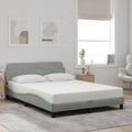 vidaXL Velvet Double Bed Frame with Headboard in Light Gray - Plywood Slats for Stability, 53.9x74.8, Bedroom Furniture