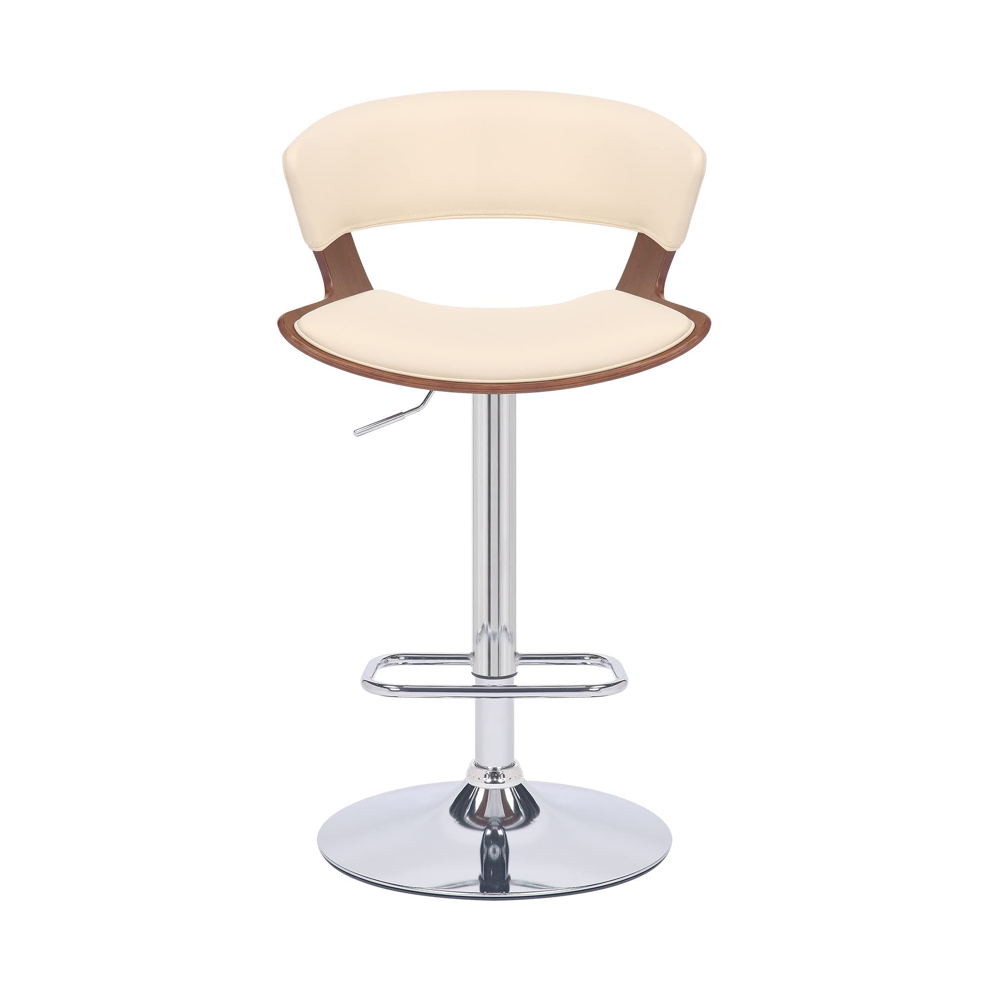 HomeRoots Wood, Metal, Foam Faux Leather Cream Faux Leather Adjustable Swivel Wooden Bar Stool
