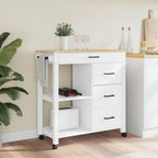 vidaXL Solid Pine Wood Kitchen Trolley - Rolling Cart with Drawers, Shelves and Wheels - White/Honey Wax Finish - 33.1x15.7x35.4 inch