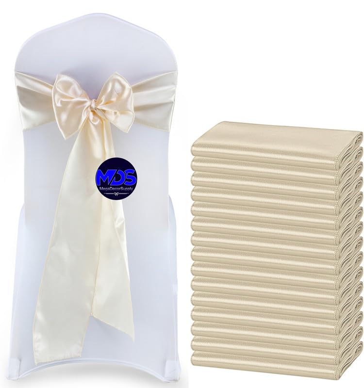 Mds Pack Of 300 Pcs Satin Chair Sashes Charmeuse Sateen Dining Chair Bows Ribbon Ties Back Sash For Wedding Party Birthday Home Hotel Restaurant Banquet Decoration (7 X 108 Inch, Cream)