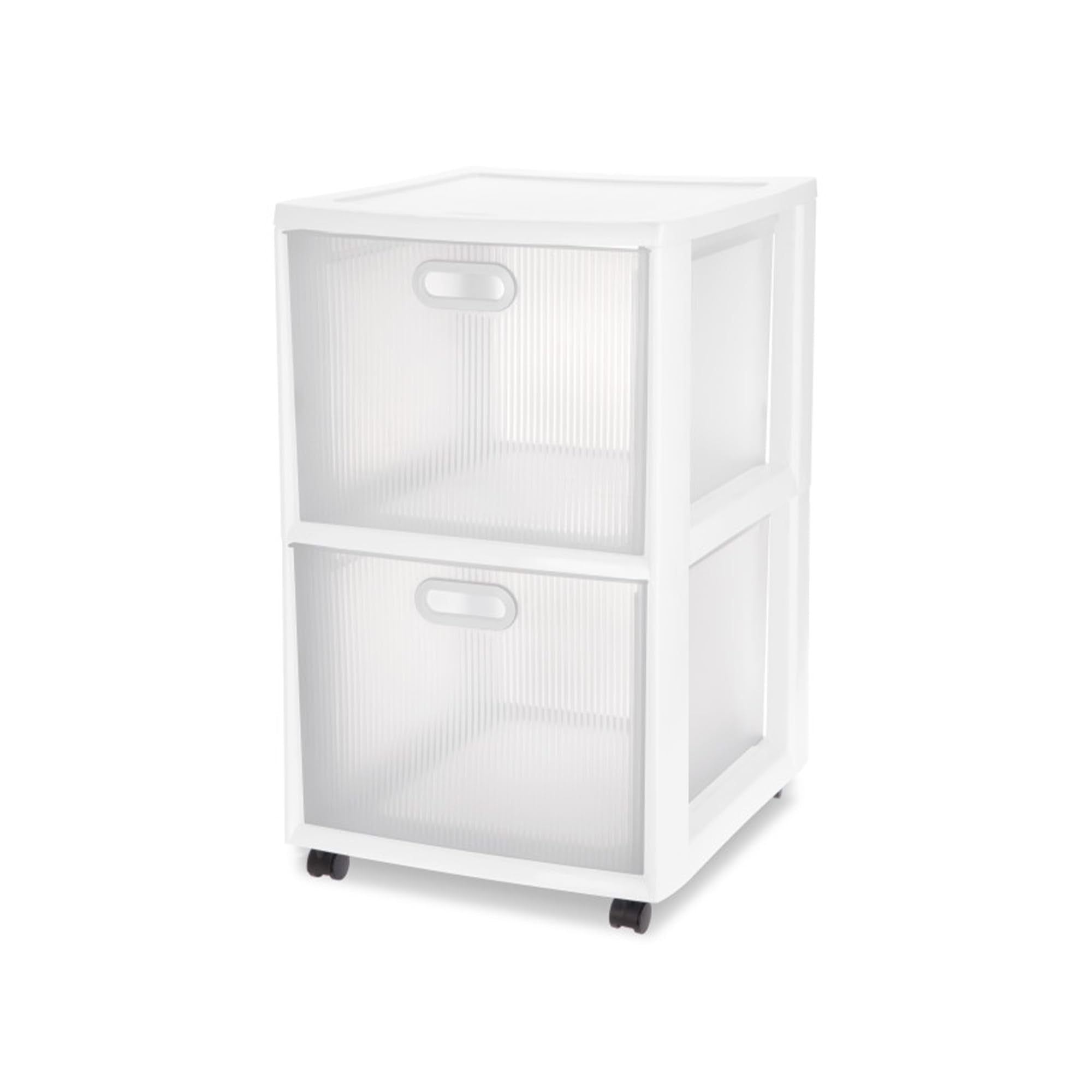 Sterilite 2 Pack Ultra 2 Drawer Storage Cart, Plastic Rolling Filing Organizer with Wheels, White
