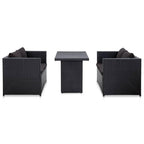 vidaXL 3 Piece Patio Lounge Set with Cushions Poly Rattan Black