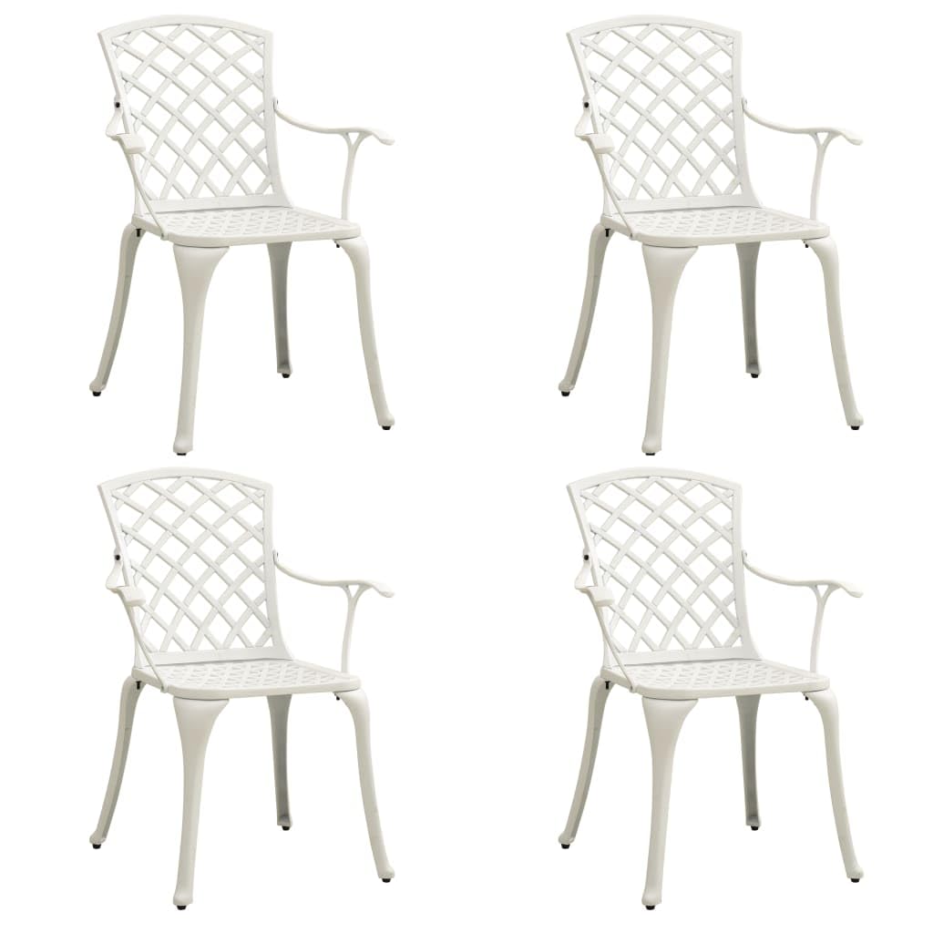vidaXL 5-Piece Industrial Style Bistro Set - Round Table and Garden Chairs - Cast Aluminium Weather Resistant Outdoor Furniture Set - White