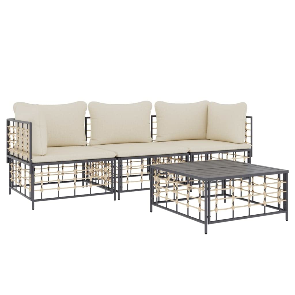 vidaXL 4 Piece Patio Lounge Set - Comfortable Seating with Thickly Padded Cushions, Weather-Resistant Anthracite Poly Rattan, Sturdy Steel Frame - Ideal for Garden, Outdoor, Terrace
