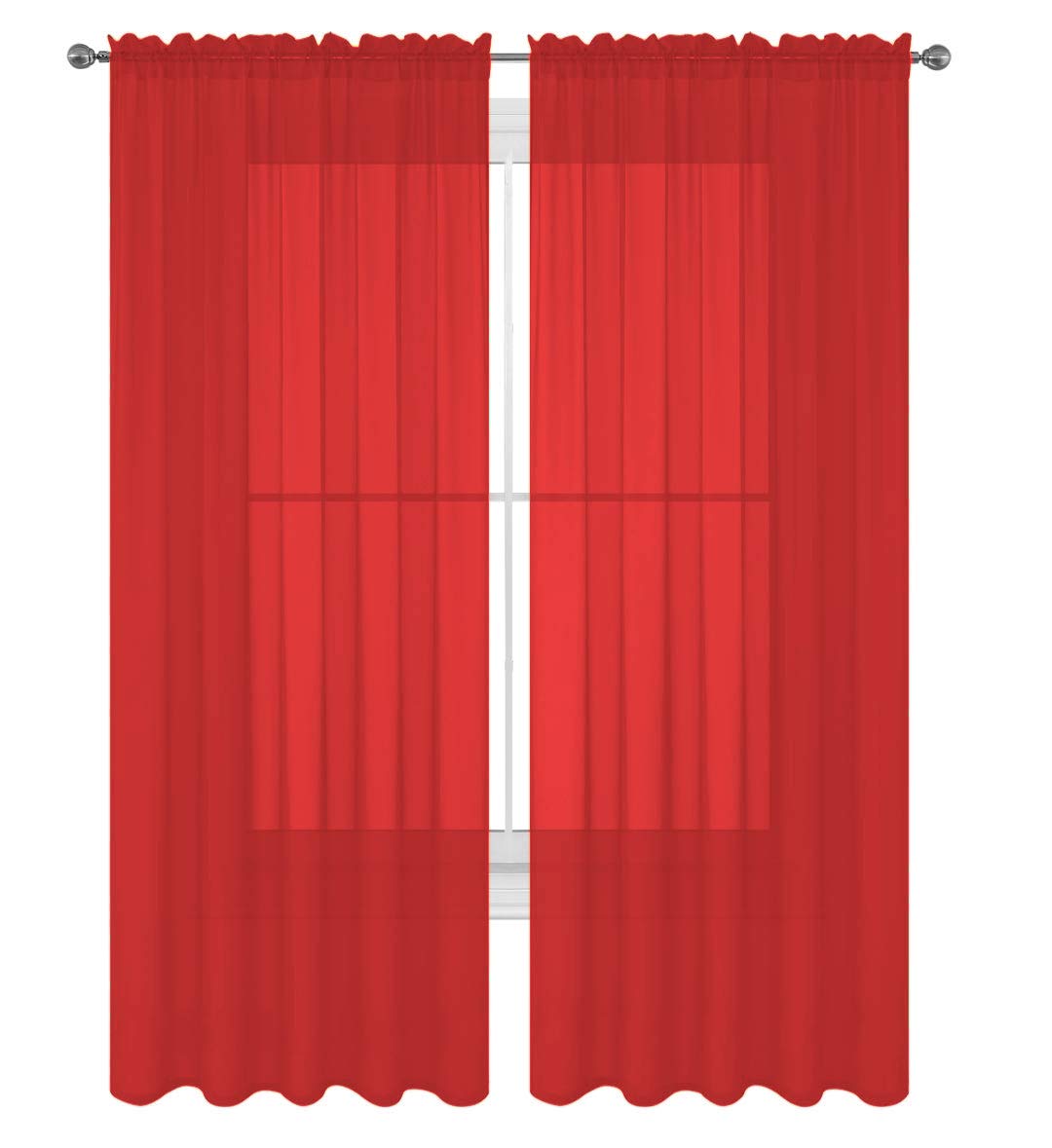Decotex 2 Piece Solid Elegant Sheer Curtains Fully Stitched Panels Window Treatment Drape (54' X 95', Red)
