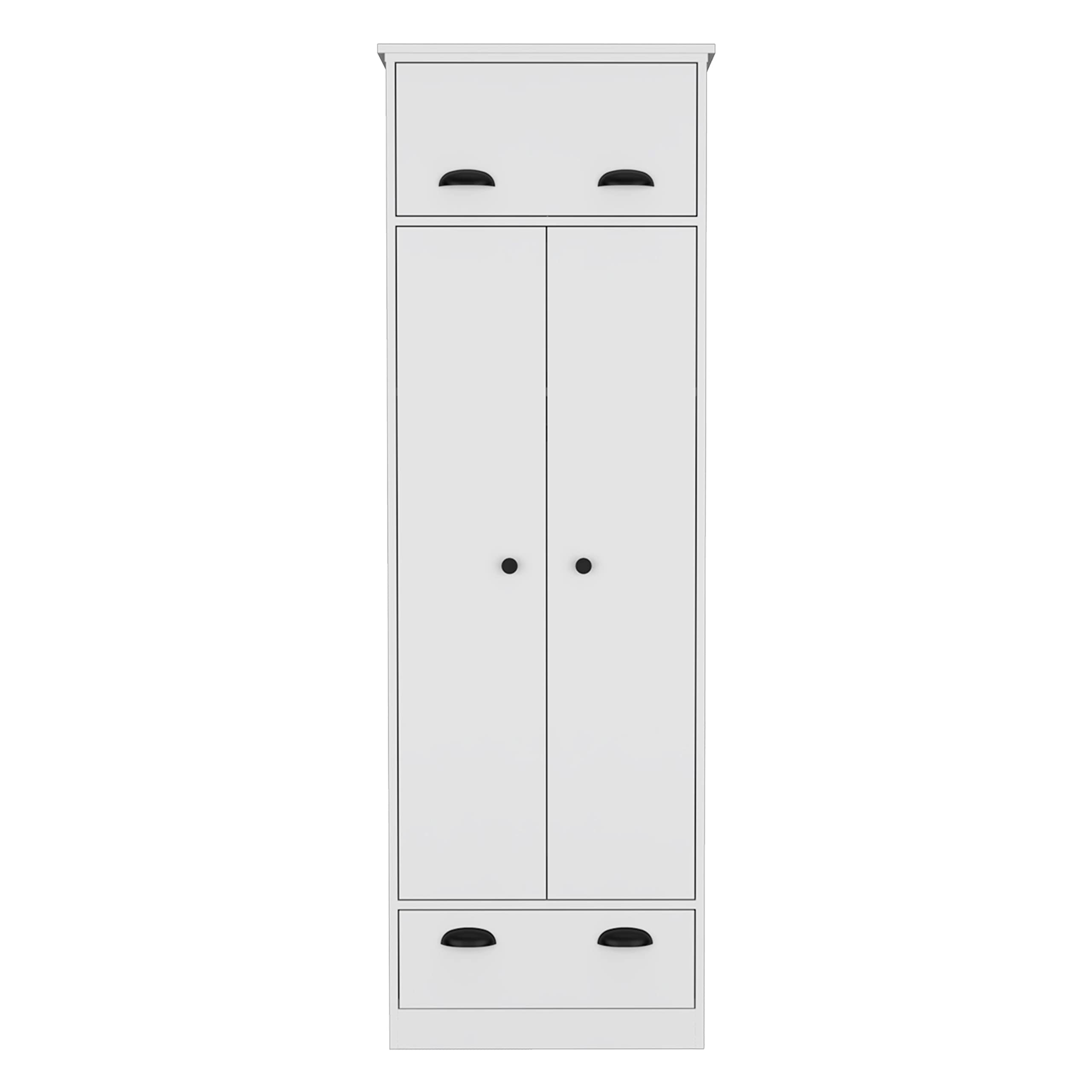 Depot E-Shop Tifton Armoire With Hinged Drawer, 2-Doors, And 1-Drawer, 70.47&quot; H, White, Bedroom
