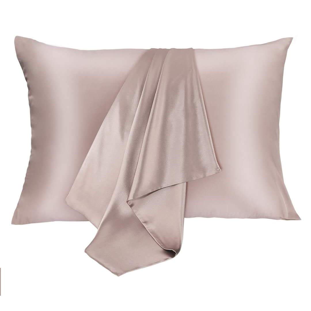 Jogjue Silk Pillowcase Set, 2 Pack, 100% Mulberry Silk, Hypoallergenic, Soft, Breathable, Reduces Wrinkles, King Size, Apricot G