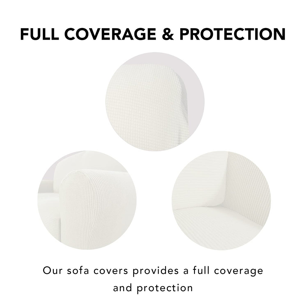 Purefit Stretch Loveseat Sofa Slipcover – Spandex Jacquard Non Slip Soft Couch Sofa Cover, Washable Furniture Protector With Non Skid Foam And Elastic Bottom For Kids (Loveseat, Cream)