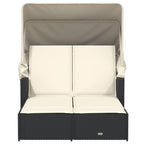 vidaXL Double Sun Lounger with Canopy and Cushions - Outdoor Adjustable Rattan Day Bed, Weather-Resistant, Black/Cream