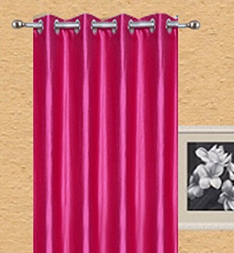 SB INDIA Polyester Solid Long Crush Blackout Grommet Window Curtains Panel Drape for Living Room Bedroom Hall, 5 Feet, Dark Pink