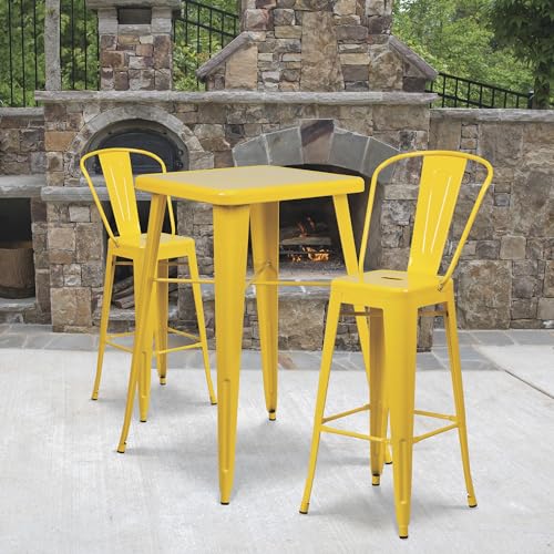 Flash Furniture Aaron Commercial Grade 23.75&quot; Square Yellow Metal Indoor-Outdoor Bar Height Table