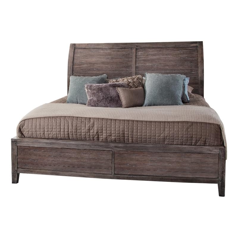 American Woodcrafters Aurora Weathered Gray Wood Queen Sleigh Bed