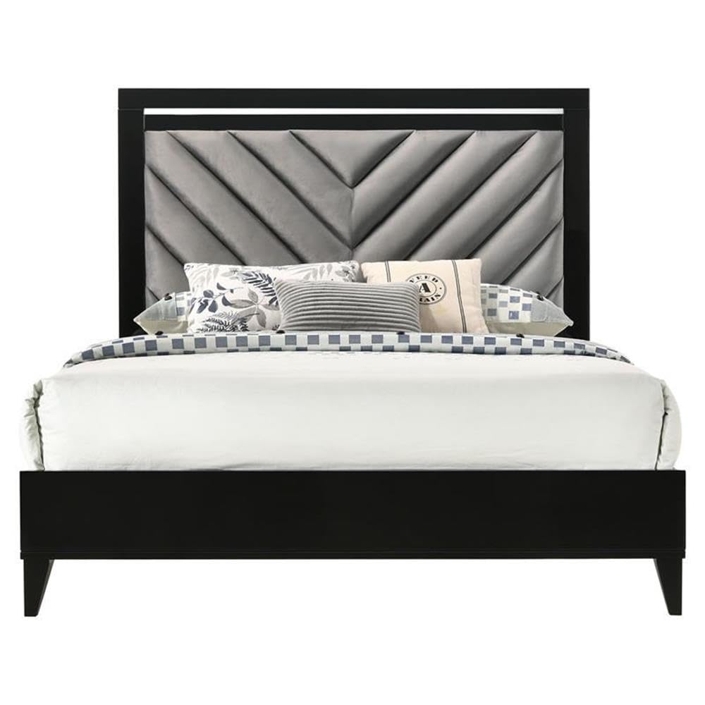 Acme Chelsie Wooden Queen Bed with Velvet Headboard in Gray and Black