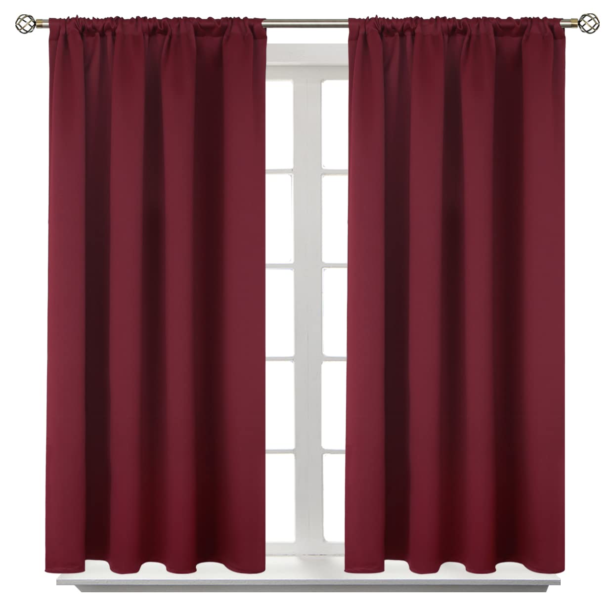Bgment Short Burgundy Blackout Curtains 45 Inches Length - Rod Pocket Thermal Insulated Room Darkening Curtain For Bedroom Kitch