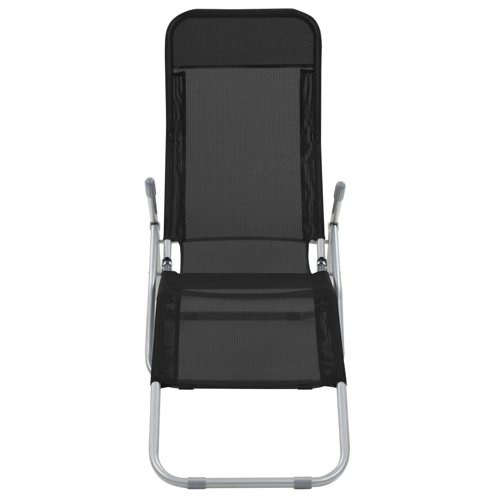 vidaXL Folding Sun Loungers 2 pcs - Textilene Black - Weather Resistant - Outdoor Beach Chairs with Adjustable Backrest and High Load Capacity