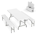 Vingli Picnic Table Set With 2 Benches, 6 Feet Camping Table Chair Set,3-Piece Folding Furniture For Indoor Or Outdoor Use, Smooth Tabletop, White