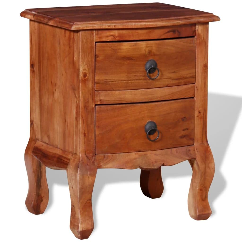 vidaXL Nightstand with 2 Drawers- Vintage-Style Solid Acacia Wood Bedside Cabinet- Brown Matte Finished Multi-Functional End Table
