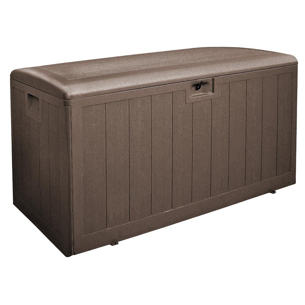 Plastic Development Group 130 Gallon Multipurpose Outdoor Backyard Patio Storage Deck Box Container With Soft Close Lid, Java