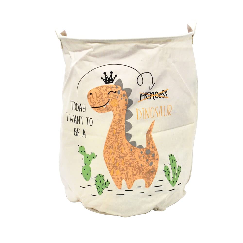 EZ Life Dancing Dino  White, Peach Laundry Basket/Kids Toys Basket (40 x 50 cms)  1 Pc