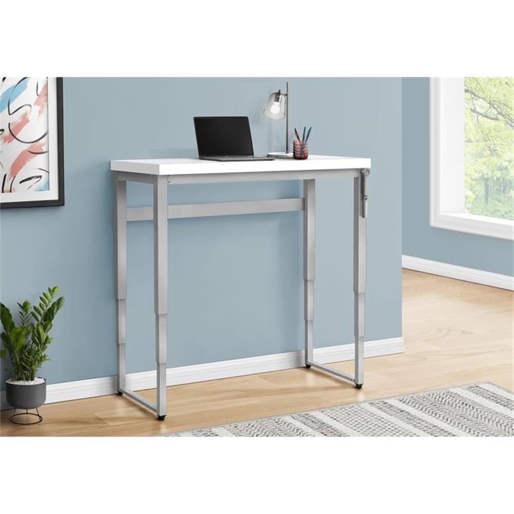 Monarch Specialties 7683 Computer Desk, Home Office, Standing, Adjustable, 48&quot; L, Work, Laptop, Metal, Laminate, Grey, Contemporary, Modern Desk-48 Adj.Height, 47.25&quot;L x 23.75&quot;W x 29.5&quot;H, White/Silver