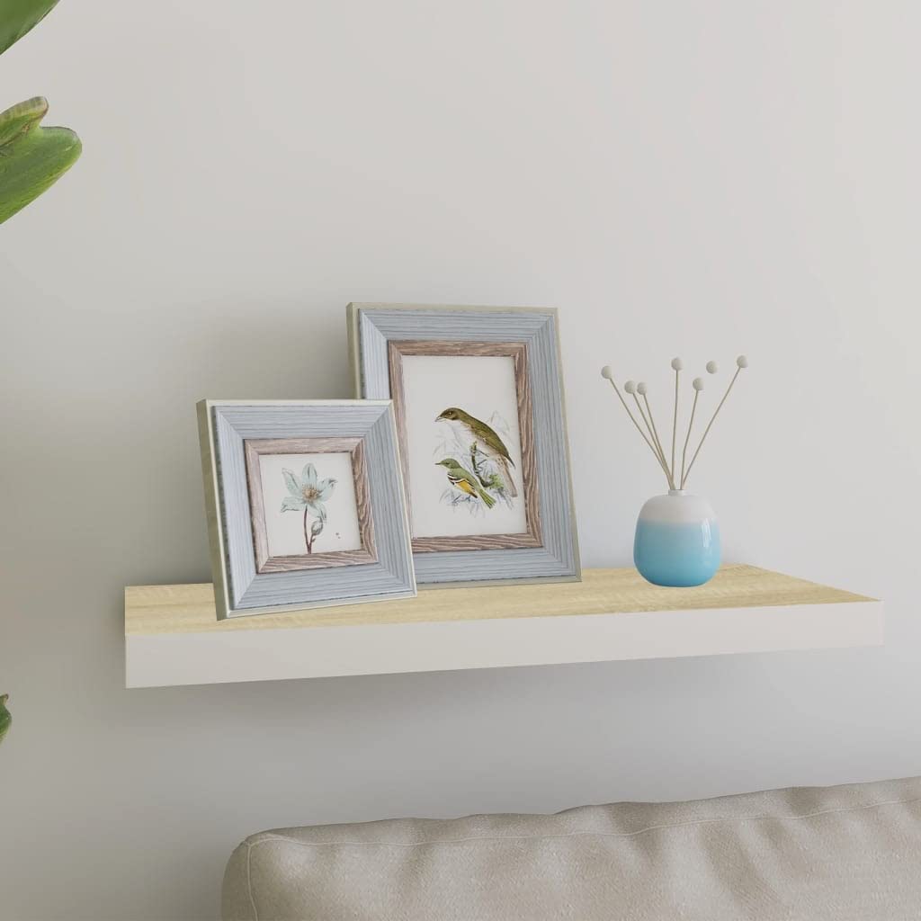 SKM Floating Wall Shelf Oak and White 23.6&quot;x9.3&quot;x1.5&quot; MDF