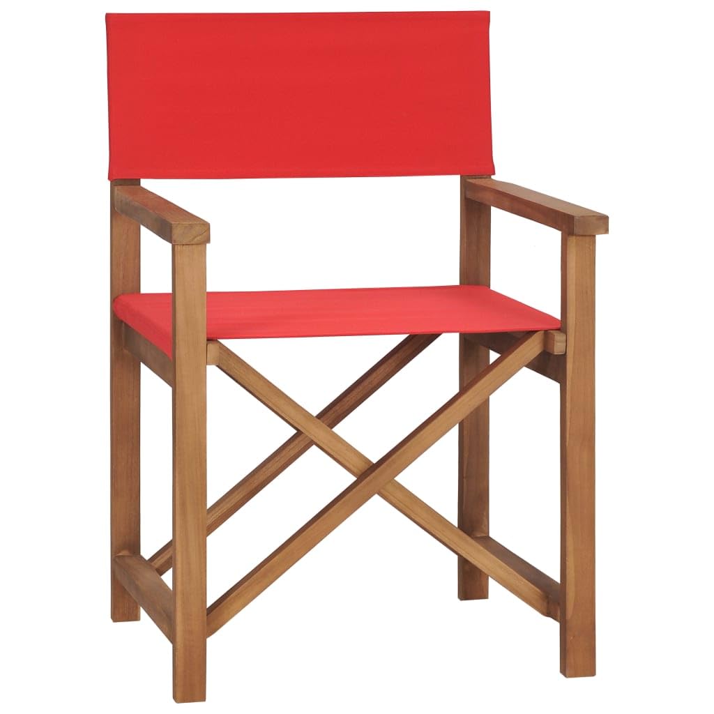 vidaXL – Solid Teak Wood Director's Chair in Red – Durable, Weather-Resistant, Foldable and Portable – Ideal for Garden, Patio, Camping and Outdoor Activities