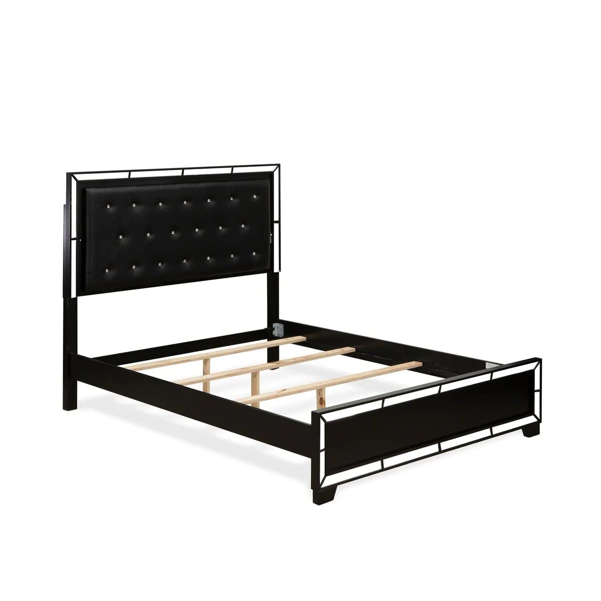 East West Furniture NE11-Q00000 Nella Platform Bed Frame with Button Tufted Headboard - Black faux Leather Headboard and Black Legs - Queen Size