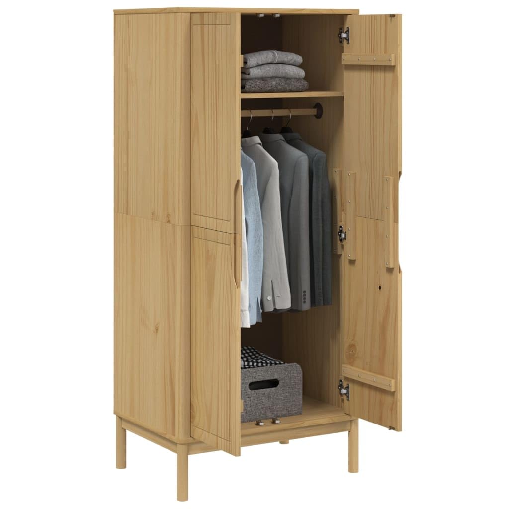 vidaXL Wardrobe FLORO - Solid Pine Wood Wax Brown, 30.3x20.9x67.3 - Ample Storage with Wooden Legs, Bedroom Closet