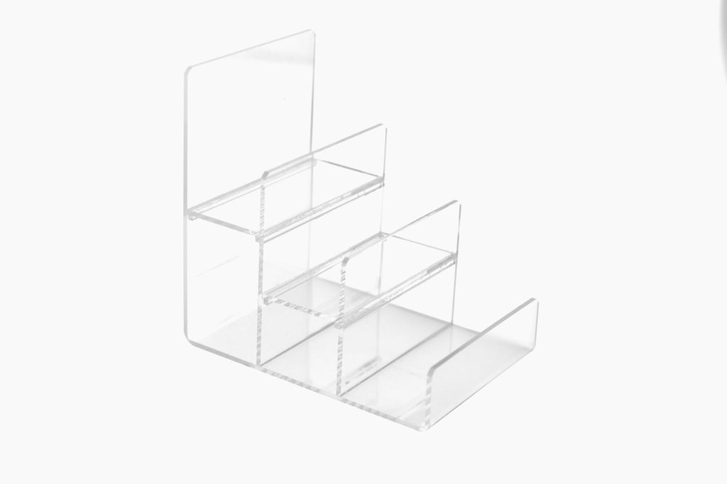 Acrylic Wallet Display Stand Holder Acrylic Jewelry Display Riser Shelf Showcase Fixtures (3-tier)