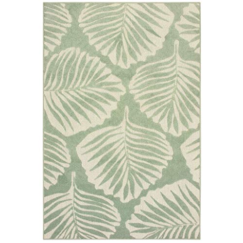 HomeRoots Polypropylene 6' x 9' Tropical Light Green Ivory Palms Indoor Outdoor Rug