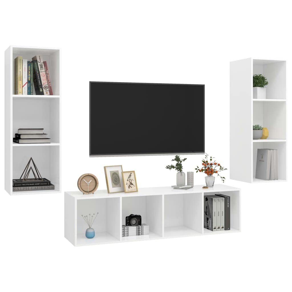 vidaXL TV Cabinet Set 3 Piece Hanging Wall Mount Stand Unit HiFi Stereo Plasma Cabinets Living Room Furniture White Engineered Wood