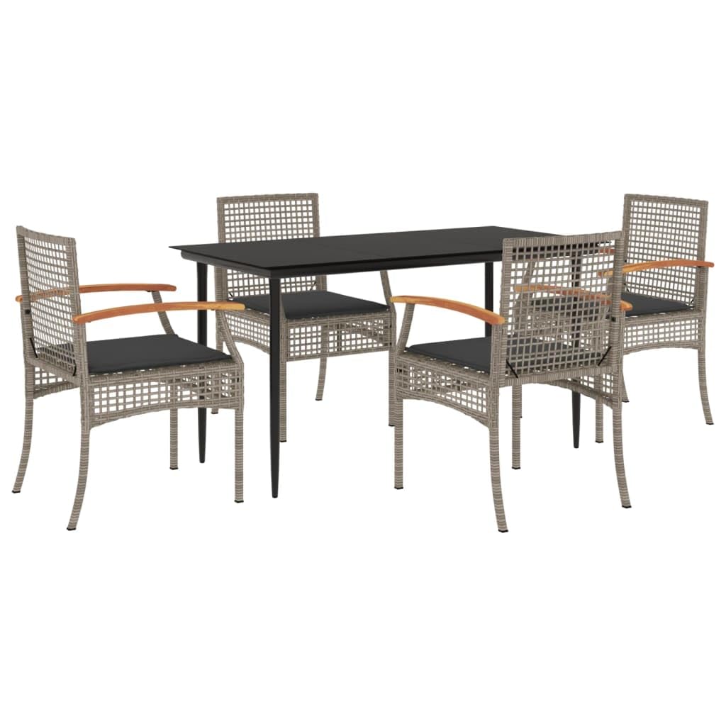 vidaXL 5-pcs outdoor furniture set with cushions, gray, PE rattan